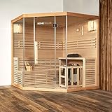 Home Deluxe - Traditionelle Sauna - Skyline XL Big - 200 x 200 x 210 cm - für 2-6 Personen, Hemlocktanne, inkl. Saunaofen, Saunazubehör I Dampfsauna Aufgusssauna Finnische Sauna Bio Sauna